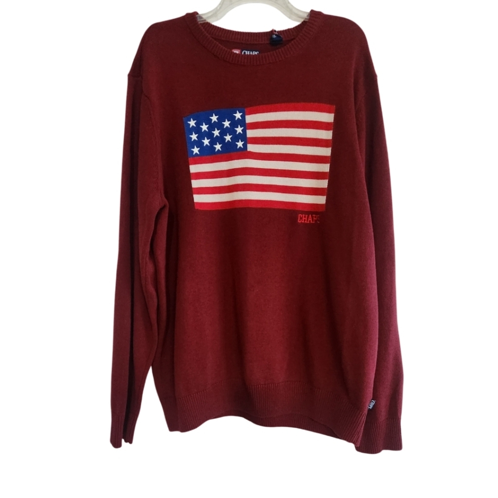 MEN'S CREW-NECK MAROON SWEATER WITH AMERICAN FLAG SZ XXL NWT